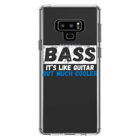 DistinctInk Clear Shockproof Hybrid Case for Samsung Galaxy Note 9 - TPU Bumper Acrylic Back Tempered Glass Screen Protector - Bass - It's Like Guitar But Much Cooler