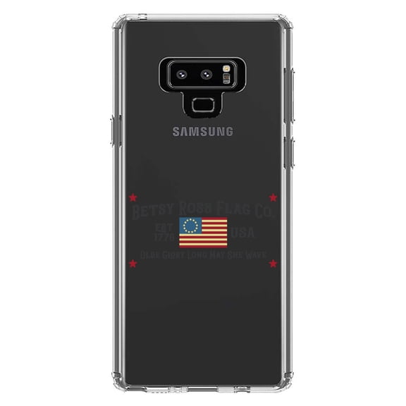 DistinctInk Clear Shockproof Hybrid Case for Samsung Galaxy Note 9 - TPU Bumper Acrylic Back Tempered Glass Screen Protector - Betsy Ross Flag Co - Old Glory USA