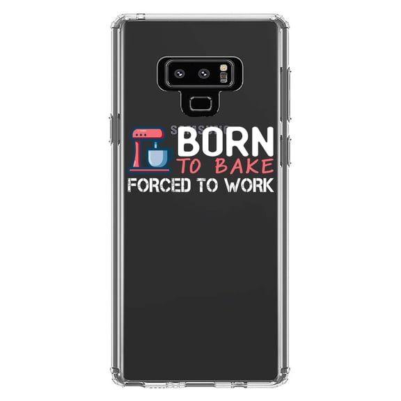 DistinctInk Clear Shockproof Hybrid Case for Samsung Galaxy Note 9 - TPU Bumper Acrylic Back Tempered Glass Screen Protector - Born to Bake Forced to Work