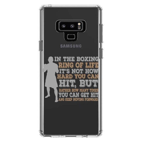 DistinctInk Clear Shockproof Hybrid Case for Samsung Galaxy Note 9 - TPU Bumper Acrylic Back Tempered Glass Screen Protector - Boxing Life How Many Times You Keep Moving