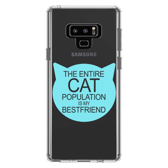 DistinctInk Clear Shockproof Hybrid Case for Samsung Galaxy Note 9 - TPU Bumper Acrylic Back Tempered Glass Screen Protector - Cat Population is My Best Friend