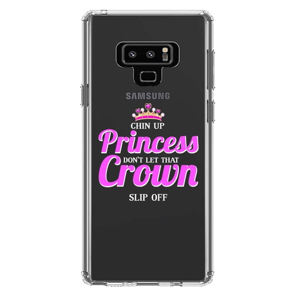 DistinctInk Clear Shockproof Hybrid Case for Samsung Galaxy Note 9 - TPU Bumper Acrylic Back Tempered Glass Screen Protector - Chin Up Princess Don't Let That Crown Slip Off