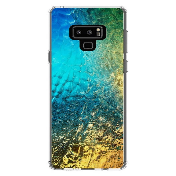 DistinctInk Clear Shockproof Hybrid Case for Samsung Galaxy Note 9 - TPU Bumper, Acrylic Back, Tempered Glass Screen Protector - Colorful Rainbow Waterfall