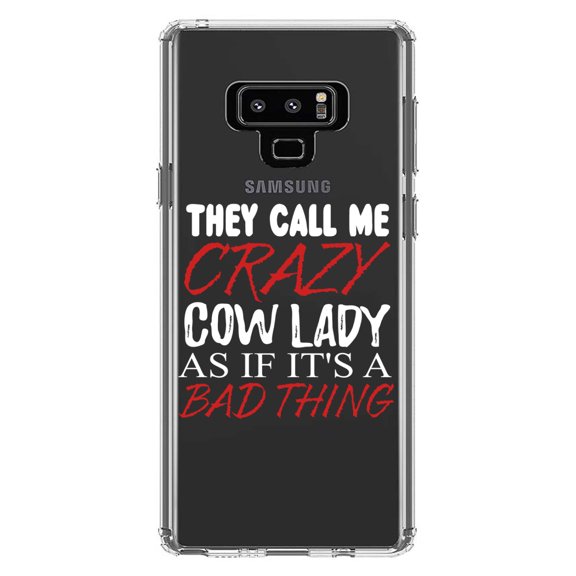 DistinctInk Clear Shockproof Hybrid Case for Samsung Galaxy Note 9 - TPU Bumper Acrylic Back Tempered Glass Screen Protector - Crazy Cow Lady As If It's a Bad Thing
