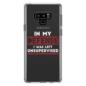 DistinctInk Clear Shockproof Hybrid Case for Samsung Galaxy Note 9 - TPU Bumper Acrylic Back Tempered Glass Screen Protector - In My Defense, I Was Left Unsupervised