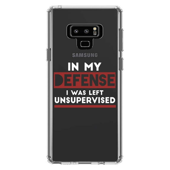 DistinctInk Clear Shockproof Hybrid Case for Samsung Galaxy Note 9 - TPU Bumper Acrylic Back Tempered Glass Screen Protector - In My Defense, I Was Left Unsupervised