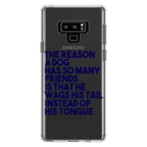 DistinctInk Clear Shockproof Hybrid Case for Samsung Galaxy Note 9 - TPU Bumper Acrylic Back Tempered Glass Screen Protector - Dog Wags Tail Instead of Tongue