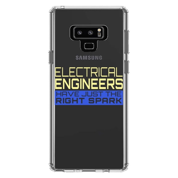 DistinctInk Clear Shockproof Hybrid Case for Samsung Galaxy Note 9 - TPU Bumper Acrylic Back Tempered Glass Screen Protector - Electrical Engineers Have the Right Spark