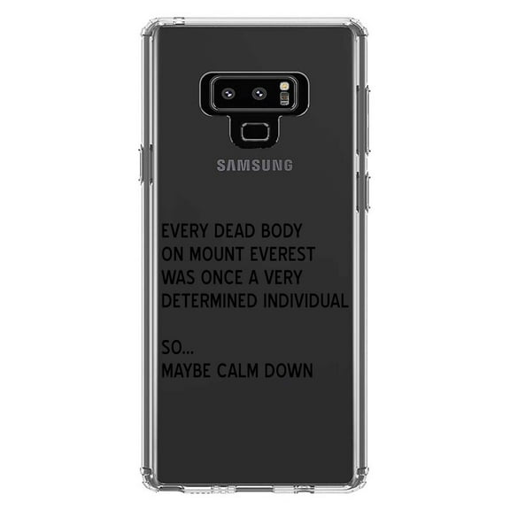 DistinctInk Clear Shockproof Hybrid Case for Samsung Galaxy Note 9 - TPU Bumper Acrylic Back Tempered Glass Screen Protector - Every Dead Body on Everest - Calm Down