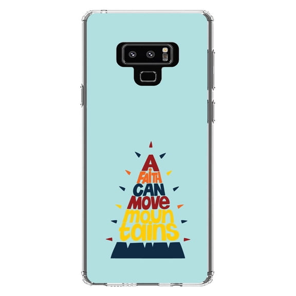 DistinctInk Clear Shockproof Hybrid Case for Samsung Galaxy Note 9 - TPU Bumper, Acrylic Back, Tempered Glass Screen Protector - A Faith Can Moves Mountains