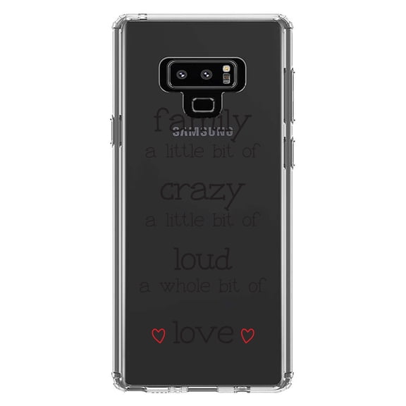 DistinctInk Clear Shockproof Hybrid Case for Samsung Galaxy Note 9 - TPU Bumper Acrylic Back Tempered Glass Screen Protector - Family Crazy Loud Love Hearts