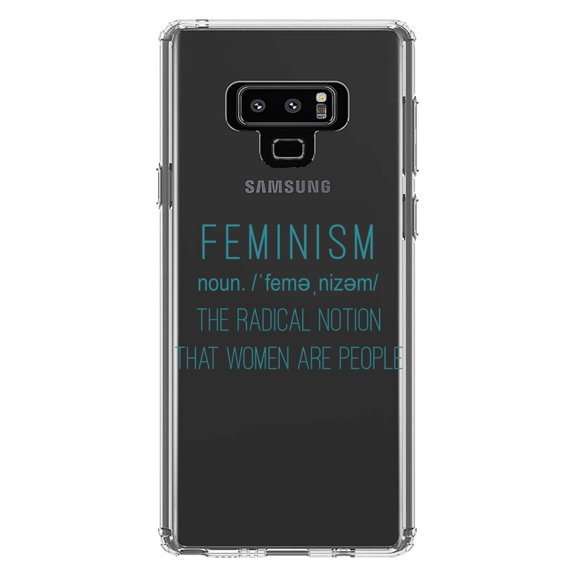 DistinctInk Clear Shockproof Hybrid Case for Samsung Galaxy Note 9 - TPU Bumper Acrylic Back Tempered Glass Screen Protector - Feminism Definition Women Are People