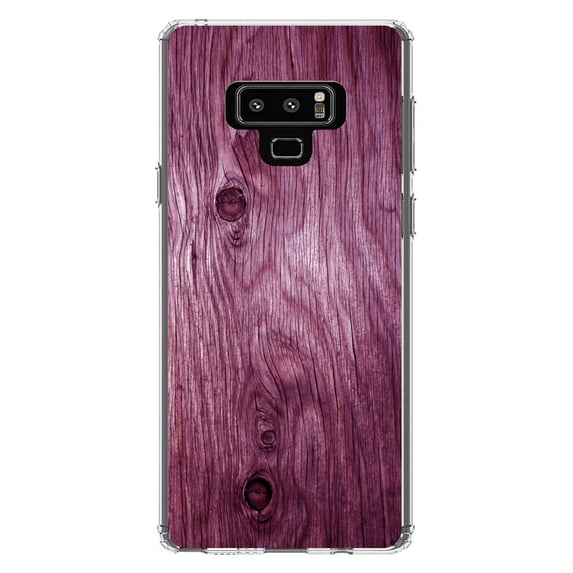 DistinctInk Clear Shockproof Hybrid Case for Samsung Galaxy Note 9 - TPU Bumper, Acrylic Back, Tempered Glass Screen Protector - Fuchsia Weathered Wood Grain Print - Printed Wood Image