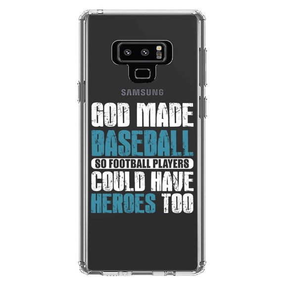 DistinctInk Clear Shockproof Hybrid Case for Samsung Galaxy Note 9 - TPU Bumper Acrylic Back Tempered Glass Screen Protector - God Made Baseball so Football Players Heroes