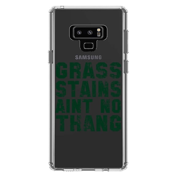 DistinctInk Clear Shockproof Hybrid Case for Samsung Galaxy Note 9 - TPU Bumper Acrylic Back Tempered Glass Screen Protector - Grass Stains Ain't No Thang
