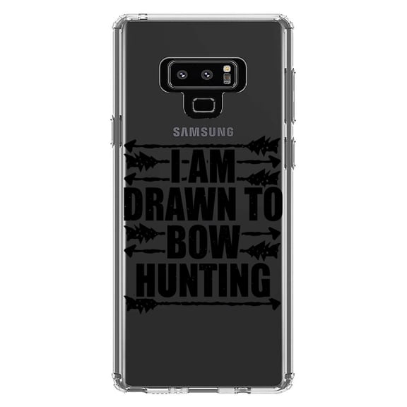 DistinctInk Clear Shockproof Hybrid Case for Samsung Galaxy Note 9 - TPU Bumper Acrylic Back Tempered Glass Screen Protector - I Am Drawn to Bow Hunting