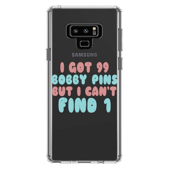 DistinctInk Clear Shockproof Hybrid Case for Samsung Galaxy Note 9 - TPU Bumper Acrylic Back Tempered Glass Screen Protector - I Got 99 Bobby Pins But I Can't Find 1