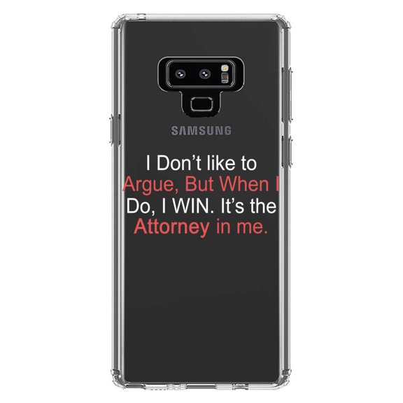 DistinctInk Clear Shockproof Hybrid Case for Samsung Galaxy Note 9 - TPU Bumper Acrylic Back Tempered Glass Screen Protector - I Don't Like to Argue But I WIN Attorney