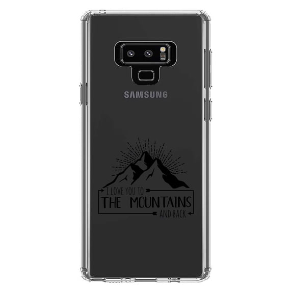 DistinctInk Clear Shockproof Hybrid Case for Samsung Galaxy Note 9 - TPU Bumper Acrylic Back Tempered Glass Screen Protector - I Love You to the Mountains and Back