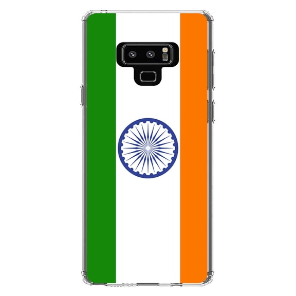 DistinctInk Clear Shockproof Hybrid Case for Samsung Galaxy Note 9 - TPU Bumper, Acrylic Back, Tempered Glass Screen Protector - India Flag Indian - India