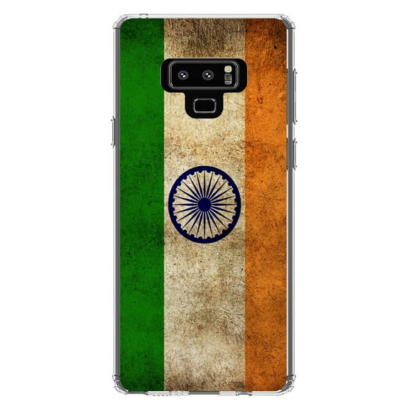 DistinctInk Clear Shockproof Hybrid Case for Samsung Galaxy Note 9 - TPU Bumper, Acrylic Back, Tempered Glass Screen Protector - India Old Flag Indian - India