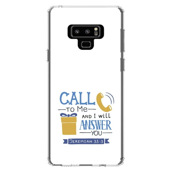 DistinctInk Clear Shockproof Hybrid Case for Samsung Galaxy Note 9 - TPU Bumper, Acrylic Back, Tempered Glass Screen Protector - Jeremiah 33:3 - Call to Me and I Will Answer