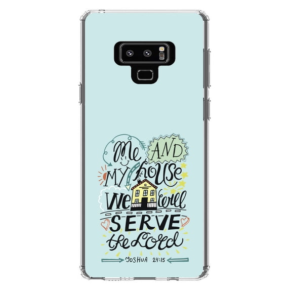 DistinctInk Clear Shockproof Hybrid Case for Samsung Galaxy Note 9 - TPU Bumper, Acrylic Back, Tempered Glass Screen Protector - Joshua 24:15 - We Will Serve the Lord