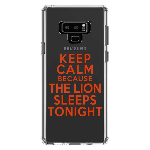 DistinctInk Clear Shockproof Hybrid Case for Samsung Galaxy Note 9 - TPU Bumper Acrylic Back Tempered Glass Screen Protector - Keep Calm The Lion Sleeps Tonight