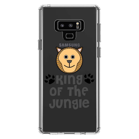 DistinctInk Clear Shockproof Hybrid Case for Samsung Galaxy Note 9 - TPU Bumper Acrylic Back Tempered Glass Screen Protector - King of the Jungle - Lion