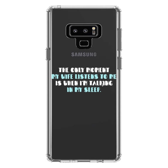 DistinctInk Clear Shockproof Hybrid Case for Samsung Galaxy Note 9 - TPU Bumper Acrylic Back Tempered Glass Screen Protector - Life Only Listens When I Talk In My Sleep