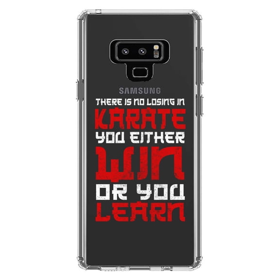 DistinctInk Clear Shockproof Hybrid Case for Samsung Galaxy Note 9 - TPU Bumper Acrylic Back Tempered Glass Screen Protector - No Losing in Karate - Win Or Learn