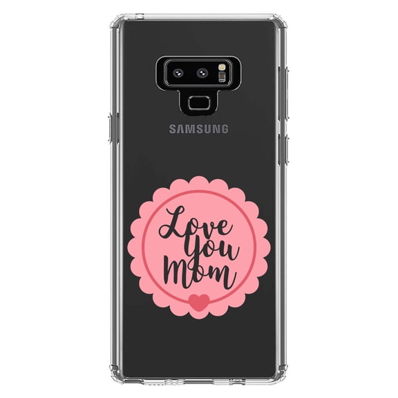 DistinctInk Clear Shockproof Hybrid Case for Samsung Galaxy Note 9 - TPU Bumper Acrylic Back Tempered Glass Screen Protector - Love You Mom - Pink Ribbon