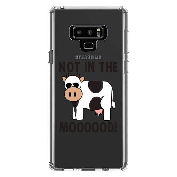 DistinctInk Clear Shockproof Hybrid Case for Samsung Galaxy Note 9 - TPU Bumper Acrylic Back Tempered Glass Screen Protector - Not in the MOOOOOOD! Cow