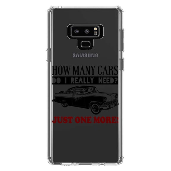 DistinctInk Clear Shockproof Hybrid Case for Samsung Galaxy Note 9 - TPU Bumper Acrylic Back Tempered Glass Screen Protector - How Many Cars Do I Need? Just One More