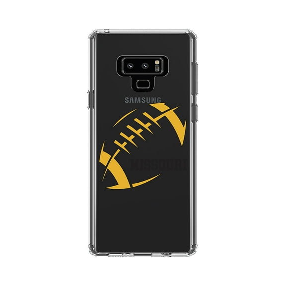 DistinctInk Clear Shockproof Hybrid Case for Samsung Galaxy Note 9 - TPU Bumper, Acrylic Back, Tempered Glass Screen Protector - Missouri Football - Gold, Black