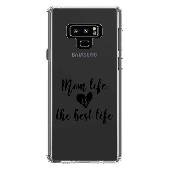 DistinctInk Clear Shockproof Hybrid Case for Samsung Galaxy Note 9 - TPU Bumper Acrylic Back Tempered Glass Screen Protector - Mom Life is the Best Life - Heart