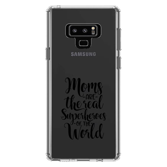 DistinctInk Clear Shockproof Hybrid Case for Samsung Galaxy Note 9 - TPU Bumper Acrylic Back Tempered Glass Screen Protector - Moms Are The Real Superheroes of the World