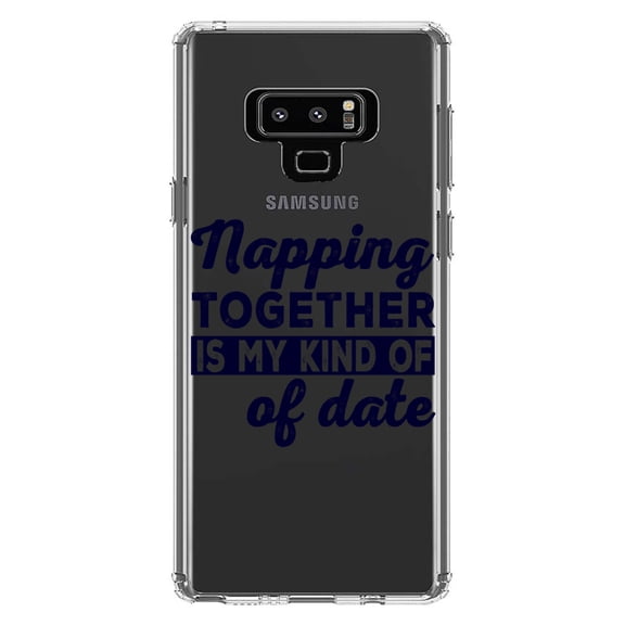 DistinctInk Clear Shockproof Hybrid Case for Samsung Galaxy Note 9 - TPU Bumper Acrylic Back Tempered Glass Screen Protector - Napping Together is My Kind of Date