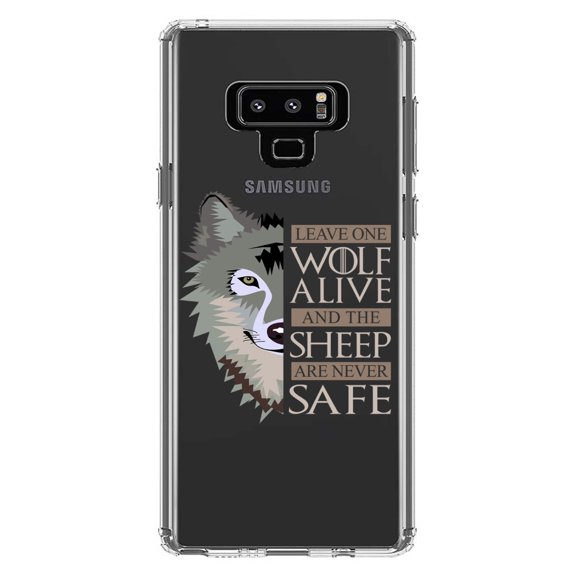 DistinctInk Clear Shockproof Hybrid Case for Samsung Galaxy Note 9 - TPU Bumper Acrylic Back Tempered Glass Screen Protector - One Wolf Alive, Sheep Never Safe