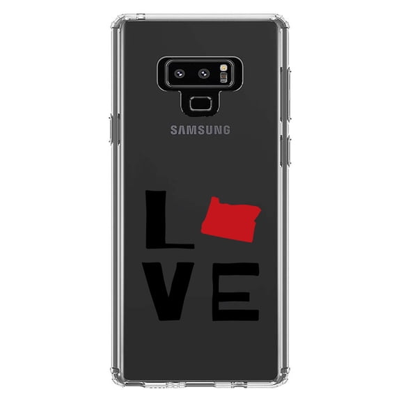 DistinctInk Clear Shockproof Hybrid Case for Samsung Galaxy Note 9 - TPU Bumper Acrylic Back Tempered Glass Screen Protector - Oregon - Love Black & Red