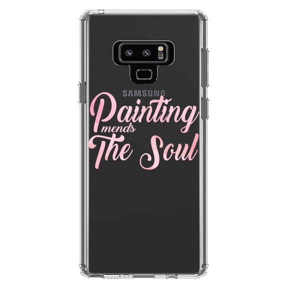 DistinctInk Clear Shockproof Hybrid Case for Samsung Galaxy Note 9 - TPU Bumper Acrylic Back Tempered Glass Screen Protector - Painting Mends the Soul