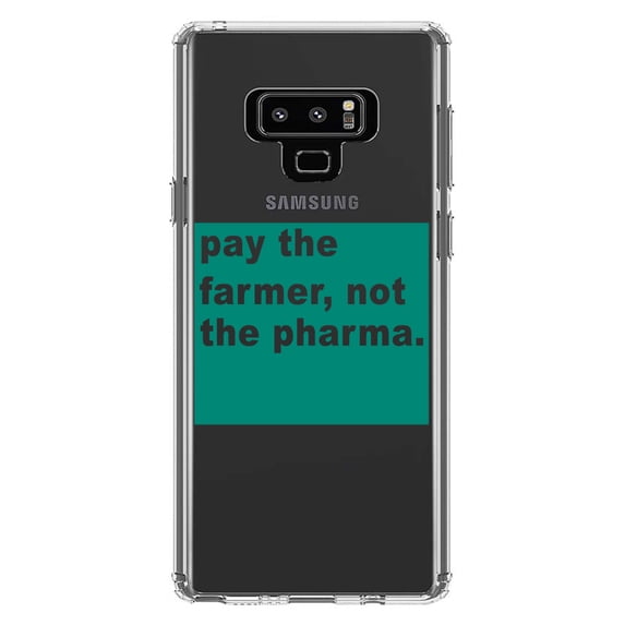 DistinctInk Clear Shockproof Hybrid Case for Samsung Galaxy Note 9 - TPU Bumper Acrylic Back Tempered Glass Screen Protector - Pay the Farmer, Not the Pharma.