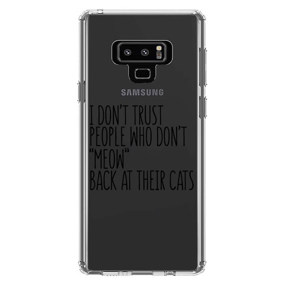 DistinctInk Clear Shockproof Hybrid Case for Samsung Galaxy Note 9 - TPU Bumper Acrylic Back Tempered Glass Screen Protector - People Who Don't Meow Back