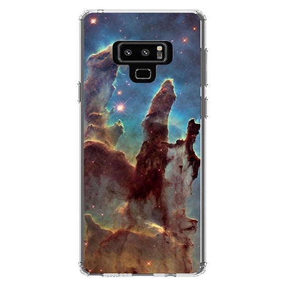 DistinctInk Clear Shockproof Hybrid Case for Samsung Galaxy Note 9 - TPU Bumper, Acrylic Back, Tempered Glass Screen Protector - Pillars of Creation - Astronomy