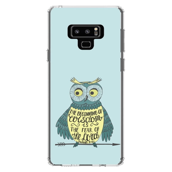 DistinctInk Clear Shockproof Hybrid Case for Samsung Galaxy Note 9 - TPU Bumper, Acrylic Back, Tempered Glass Screen Protector - Proverbs 9:10 - Beginning of Wisdom is Fear of Lord