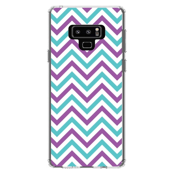 DistinctInk Clear Shockproof Hybrid Case for Samsung Galaxy Note 9 - TPU Bumper, Acrylic Back, Tempered Glass Screen Protector - Purple Teal Stripes - Stripes Pattern