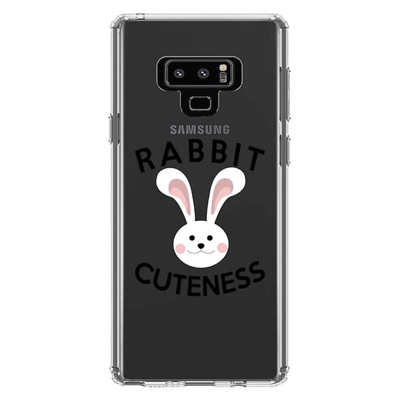 DistinctInk Clear Shockproof Hybrid Case for Samsung Galaxy Note 9 - TPU Bumper Acrylic Back Tempered Glass Screen Protector - Rabbit Cuteness - Bunny Ears