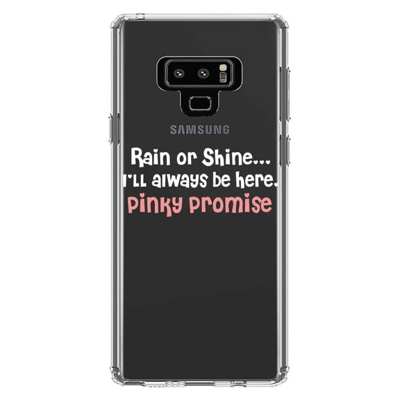 DistinctInk Clear Shockproof Hybrid Case for Samsung Galaxy Note 9 - TPU Bumper Acrylic Back Tempered Glass Screen Protector - Rain or Shine I'll Always Be Here. Pinky Promise