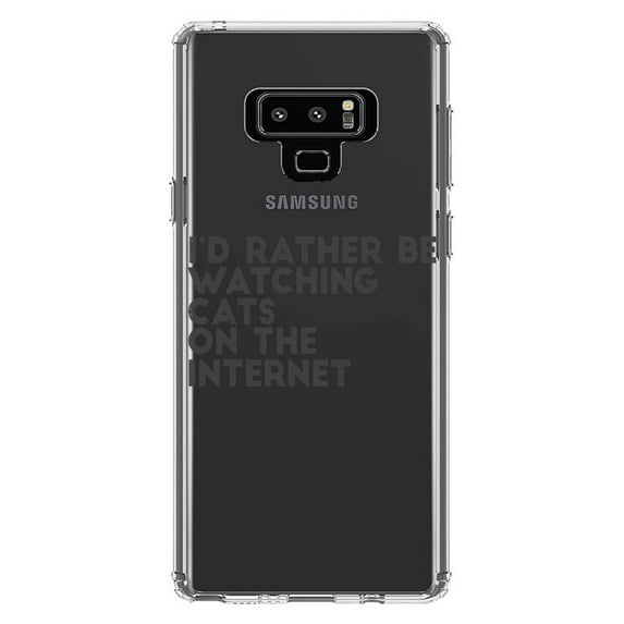 DistinctInk Clear Shockproof Hybrid Case for Samsung Galaxy Note 9 - TPU Bumper Acrylic Back Tempered Glass Screen Protector - Rather Be Watch Cats On The Internet