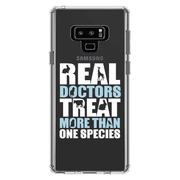 DistinctInk Clear Shockproof Hybrid Case for Samsung Galaxy Note 9 - TPU Bumper Acrylic Back Tempered Glass Screen Protector - Real Doctors Treat More Than One Species